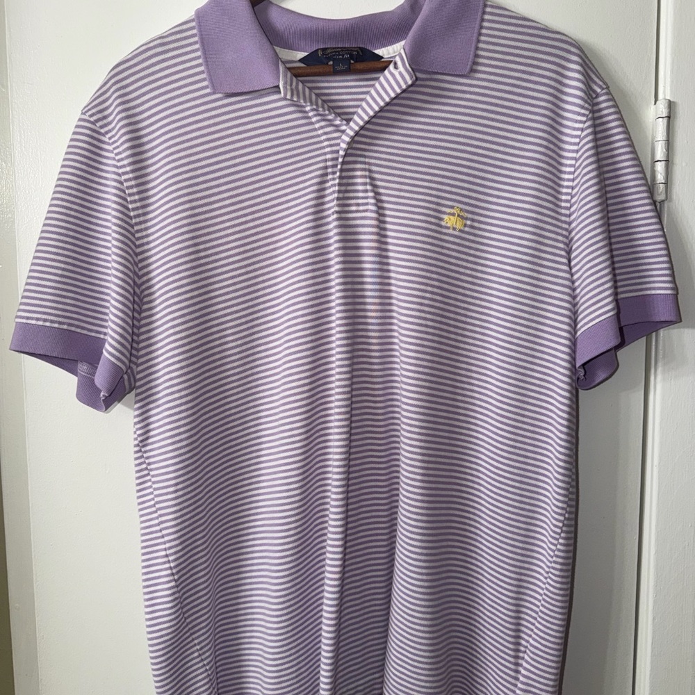 Brooks Brothers Lavender and White Striped Polo Shirt - Slim Fit L